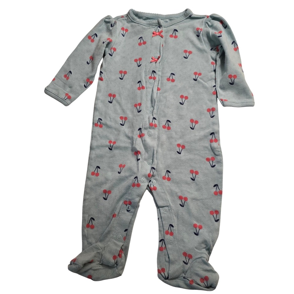Child of Mine by Carters Baby Girls Blue Cherry Pointelle Footed Sleeper 3-6M
